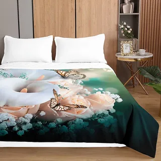 Chickwin Tagesdecken Bettüberwurf Steppdecke, Sommer Elegante Blumen Tagesdecke Sofaüberwurf Wohndecke aus Mikrofaser Bettdecke für Einzelbett Doppelbett Kinder (200x230cm,Rose)