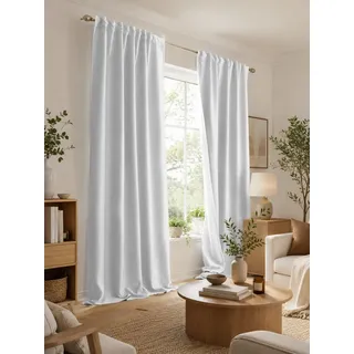 HOMEbasics | Akustikvorhang Uni | ACUSTICO | Lärm-, Hitze-, Kälte- und Zugluft-Schutz + abdunkelnd | wollweiß/hellgrau | 245 x 135 cm