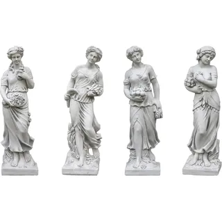 gartendekoparadies.de Set - Statuen Frühling Sommer Herbst Winter - Skulpturen der Vier Jahreszeiten, Steinfiguren, H. 100 cm, ca 55 kg je Figur, Grau, frostsicher aus Steinguss für Außenbereich