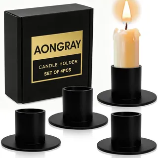 Aongray 4er Set Kerzenhalter für Stabkerzen Schwarz, Retro-Kerzenlicht-Dinner Kerzenständer aus Metall für Wohnzimmer Kamin Esstisch,Geschenk für Weihnachten,Adventskranz,Hochzeit(20mm)