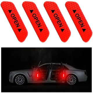 CGEAMDY 4 Stücke Autotür Open Aufkleber, Selbstklebende Autotür Antikollisionswarnung Reflektierende Aufkleber, Autotür Warnaufkleber Für Sicherheit des Autos(Rot)