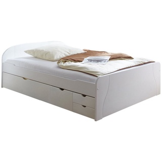 Ticaa Bettgestell Doppelbett mit Schubkästen Erna Kiefer Weiß weiß