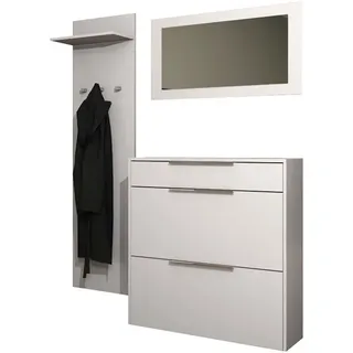 borchardt Möbel Garderoben-Set Oliva, Hängeschuhschrank, Spiegel, Garderobenpaneel, (3-St), 3-teilig, Schuhkipper mit Doppelschuhtrommeln und Metallgriffen schwarz