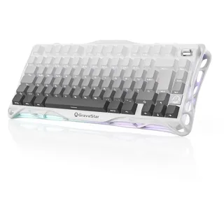 GravaStar Mercury K1 75% Mechanische Gaming Tastatur, QWERTZ Layout (DE), Magnesiumlegierung Exoskelett, Tri-Mode (2.4G/BT/USB-C), Hot Swap, Gasket Mount, RGB - Farbverlauf Weiß