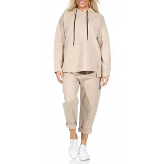simaranda Damen Jogginganzug, Zweiteiler für Freizeit und Sport, Trainingsanzug, Hausanzug mit Hoodie und Hose Kapuze 7036 (DE/NL/SE/PL, Numerisch, 36, 42, Regular, Regular, Beige) - 36-42