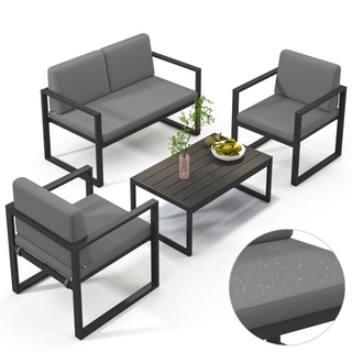 Melko Sitzgarnitur Aluminium 4tlg. Lounge Essgruppe wetterfest Grau Tisch