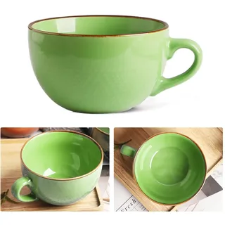 Kaffeetasse Groß Tasse, 700ml Große Suppenschüssel mit Griff, Müslischalen mit Henkel Kaffeebecher, XXL Kaffeetasse Gross Keramik Teetasse (Green)