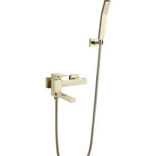 Wandmontierte Badewannenarmatur Aus Messing – Oberfläche In Gebürstetem Gold – Öffnungsdurchmesser 135–165 Mm – Integriertes Strahlreglersystem Für Sanften Wasserstrahl
