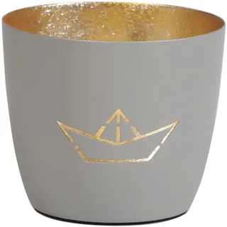 Seaside No.64 - Maritime Windlichter Baltic aus Metall mit ausgestanzten Motiven - Verschiedene Farbkombinationen für Teelichter & Stumpenkerzen in Haus und Garten (Segelschiff - grau, Gold)