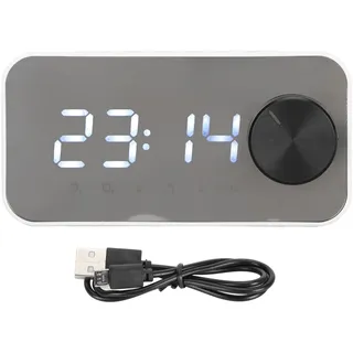 Digitaler Wecker Mit Bluetooth-Lautsprecher, Radiowecker, Multifunktions-Geräuschunterdrückung, Temperaturanzeige, Sprachübertragung, FM-Radio, Spiegelwecker(Weiß)