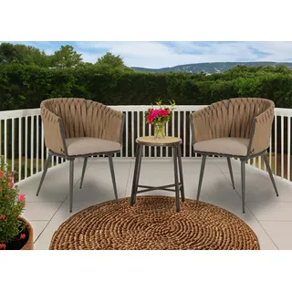 Mendler 2er-Set Aluminium-Gartenstuhl HWC-N38, Outdoor Stuhl Armlehne, Olefin Seilgeflecht Rope ~ beige Kissen hellbraun