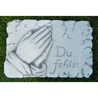Beton Figur Tafel mit Aufschrift Du fehlst Länge 30 cm Grabdekoration Grabstein Grab Deko