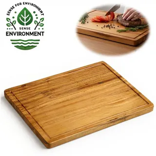 LS-LebenStil Schneidebrett Profi XXL Holz Tranchierbrett 47x36cm Akazie nachhaltiges Küchenbrett, Holz, (Servierbrett Brotscheindebrett Vesperbrett, 1-St., Käsebrett Hackbrett Holzbrett), Wurstbrett Chopping Board Fleisch Steak Küche groß braun