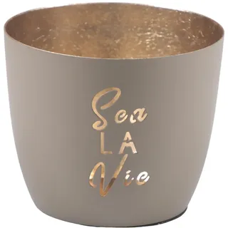 Seaside No.64 - Maritime Windlichter Baltic aus Metall mit ausgestanzten Motiven - Verschiedene Farbkombinationen für Teelichter & Stumpenkerzen in Haus und Garten (Sea LA Vie - Sand, Gold)