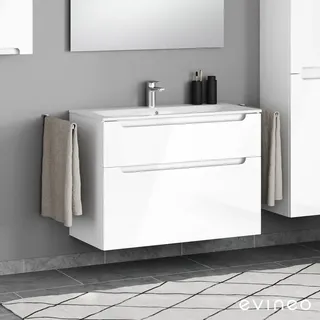 Evineo ineo5 Unterschrank B: 99 cm, 2 Auszüge, mit Griffmulde, für Geberit Renova Plan Slim Waschtisch,, BE0329WH,