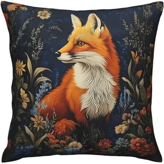 Vintage-samtkissenbezug Mit Fuchs-blumenmuster, 45 X 45 Cm, Orange, Retro-art-deco-stil, Kompatibel Mit Standardkissen.