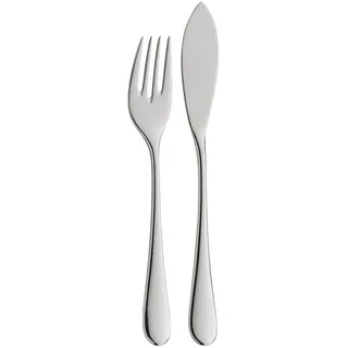 WMF Merit Fischbesteck 2 teilig, Fischset für 1 Person, Fischgabel, Fischmesser, Cromargan Protect Edelstahl poliert, kratzbeständig