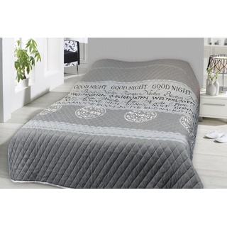 one-home Tagesdecke Bettüberwurf weiß grau gesteppt Steppdecke Wohndecke Sofaüberwurf, Größe:220x240 cm, Farbe:Good Night grau