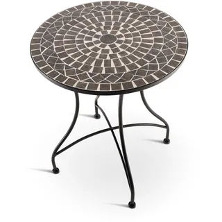 RABURG Mayla Mosaik-Gartentisch rund, 60cm Ø, Metall, Anthrazit/Marmor/Grau | Mosaikmuster, mediterranes Flair, liebevolle Handarbeit, für Garten, Balkon und Terrasse