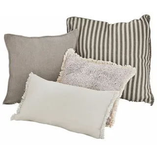 Loberon Valenciennes Dekokissen 4er Set 40 x 40 cm Grau/Weiß