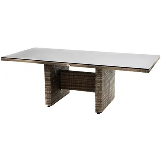 PLOß Rabida Dining Tisch, Champagner-meliert, Polyrattan, 220 x 100 cm, Glasplatte in Steinoptik