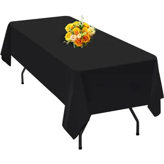 1 Packung Schwarze Polyester-Tischdecke für 1,8 m große rechteckige Tische, 153 x 260 cm Polyester-Stoff-Tischdecke knitterfrei, waschbar, für Hochzeit, Geburtstag, Party, Bankett-Dekoration