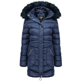 Canadian Peak Civileak_Lady - Women's Comfortable Autumn Winter Warm Mid Thick Parka - Fine Coat Fake Fur Hood - Windbreaker Jacket - Elegant Women (Navy Blue S) - S