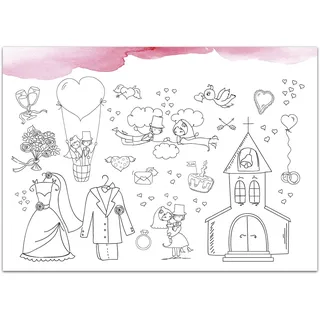 Nastami 10 Platzsets Hochzeit zum Ausmalen Tischsets zum Ausmalen Kinder Gastgeschenk Hochzeit Kinder (Aquarell rosa)