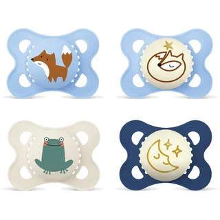 MAM Schnuller 4er Pack Original Day & Night- Silikon | Blau | Gr. 0-6 M