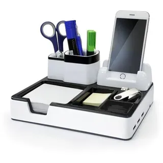 Monolith Schreibtisch Organizer Smartphone Ladestation Kunststoff Schwarz, Weiß 21,7 x 18,7 x 9,6 cm