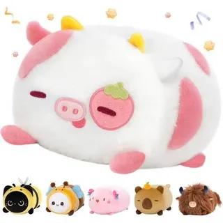 Mewaii Erdbeerkuh Plüschkissen 40CM Weiches Kawaii Kuscheltier für Kinder,Niedliches Erdbeerkuh Plüschtier,Perfektes Kuschelkissen und Geschenk 40