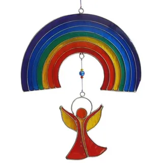 Saraswati Hängedekoration Suncatcher "Engel unter dem Regenbogen" Resin mehrfarbig 16x25cm