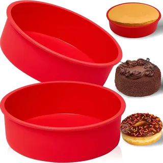 YIFLorine TANG Silikon Kuchenform Rund, 2 Stück Antihaft Backform 8 Zoll (20 cm), Rot, Silikonform für Schichtkuchen, Käsekuchen, Regenbogenkuchen und Brote