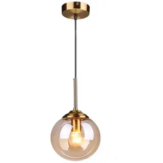 Vintage-kronleuchter Mit Glaskugel, Messingbeschläge, Warmes Licht E27, Geeignet Für Esszimmer Und Schlafzimmer (einflammig, Bernsteinfarben)
