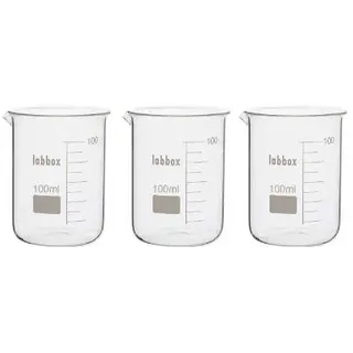 Labor Becherglass niedrige Form mit Auguss. Borosilikat (Boro 3.3). Messbecher (100ml, 3)