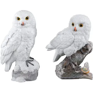 Unbekannt Bollweg Formano Deko Eule sort. 1 von 2 Weiss handgefertigte antikfarben Kunststein-Figur mit geeister, reliefierter Oberfläche