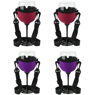 4 Stück Weinglashalter zum Umhängen Becherhalter zum Umhängen Weinhalter Gläserhalter Weinglas Halterung Wine Glass Holder für Weihnachten, Weinfest, Hochzeit, Geburtstag, Party (Wein+Violett)