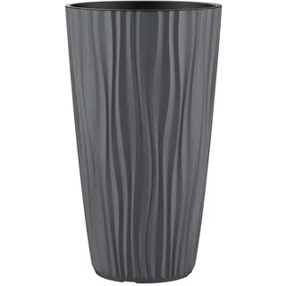 Engelland Pflanzkübel mit Einsatz, Blumentopf mit Wasserspeicher & 3D Struktur, hoch & rund, modern & frostfest, robust & langlebig, für Innen & Außen, Kunststoff, Ø 28 x H 49 cm, Anthrazit
