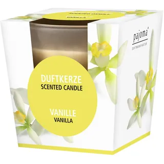 pajoma® Duftkerze, Vanille - im satinierten Glas | 120g Wachsgewicht, Brenndauer: 25 Stunden, in edler Geschenkverpackung | Premium Qualität