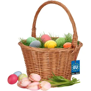KOTARBAU® Einkaufskorb - Aufbewahrungskorb - Korb Geflochten - ⌀ 36 cm - Pilzkorb – Korb für Obst – Picknickkorb – Naturfarbe - Weidenkorb mit Henkel
