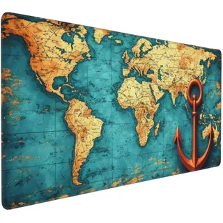 Seekarte Mauspad XXL 900x400x3 mm, Groß Gaming Mauspad Design Vernähte Kanten, Wetterfest Anti Rutsch Mousepad PC Laptop verbessert Präzision und Geschwindigkeit, für Home Office A-368