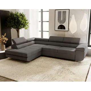 Ecksofa 275 cm Sorlo - Sofa mit Schlaffunktion - verstellbare Kopfstützen, Ecksofa mit Bettkasten, Sofa L-Form - Ottomane links freistehend- Samts... - Dunkelgrau
