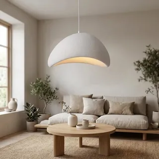 BARCELONA LED Große Wabi Sabi Pendelleuchte Ø50cm, Hängeleuchte aus strukturierter Kunstharz-Resin, E27 Deckenlampe im Japandi Boho Minimalistisch für Wohnzimmer, Esszimmer und Schlafzimmer