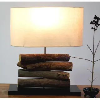 GURU SHOP Tischlampe/Tischleuchte, in Bali Handgemachtes Unikat aus Naturmaterial, Treibholz, Baumwolle - Modell Mukata, 42x34x16 cm