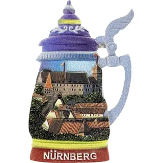 Souvenir Kühlschrankmagnet – Bierkrug mit Stadtansicht Nürnberg, 3D Magnet – Reiseandenken Mitbringsel & Geschenkidee