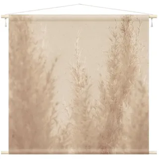 Bilderdepot24 Wandteppich modern Landhaus Gräser beige, quadratisch, Höhe: 2.6 mm, großes Wandbild aus Natur-Baumwolle Wandbehang Stoffbild Tuch Wollseil beige quadratisch | 145 cm x 145 cm x 2.6 mm