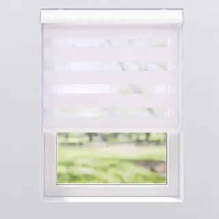 Doppelrollo Duo Rollo mit Alu Blende Fenster Kettenzugrollo Seitenzugrollo Kassettenrollo | 40-220 cm breit | 130, 175 und 240 cm hoch | Streifen Blickdicht und transparent | 90 x 240 cm, Weiß