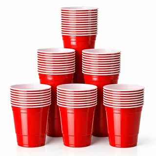 HaushaltO Red Cups extra stark – 473 ml / 16 oz Beer Pong Becher, wiederverwendbare Partybecher, rote Plastikbecher für Bierpong, Partys, Festivals, JGA, Camping (250x)
