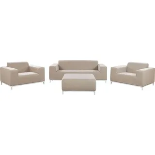 BELIANI Lounge 5er Set Beige / Weißes Gestell Polsterbezug Dekorativ Praktisch Klassisch Traditionelles Design - Beige/Weiß