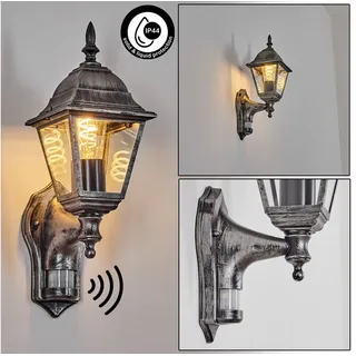 hofstein Außen-Wandleuchte Außenwandlampe m. Bewegungsmelder aus Metall/Glas, Schwarz/Silber/Klar, ohne Leuchtmittel, Wandleuchte außen im Vintage/Antik/Landhaus-Design, E27, IP44 schwarz